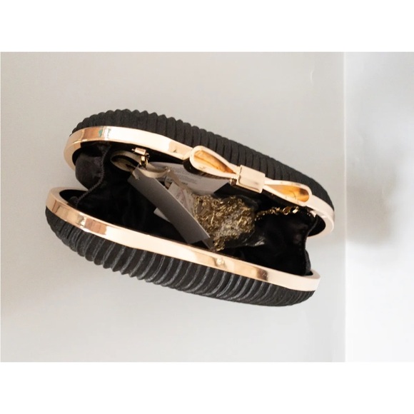 Bow Satin Evening Clutch Bag Hard-case With Chain Strap - Picture 6 of 6